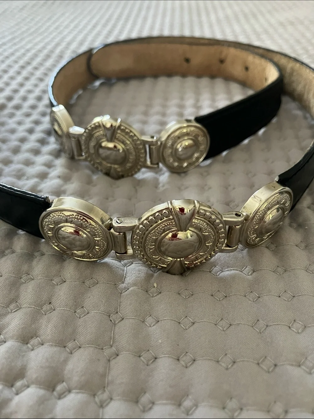 Chico's Black Leather Belt with Decorative Silver Buckle